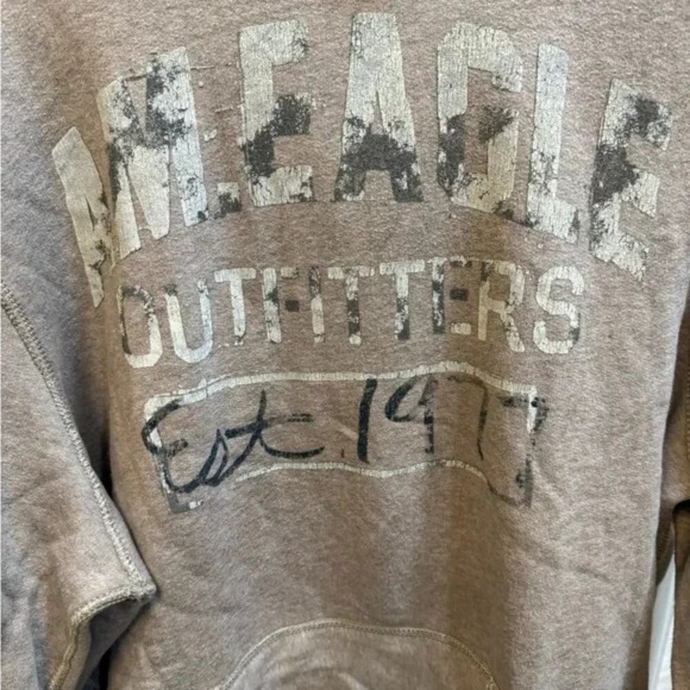 American Eagle Outfitters Brown Tan Hoodie Sweatshirt 1977 Logo Cotton - Picture 2 of 9